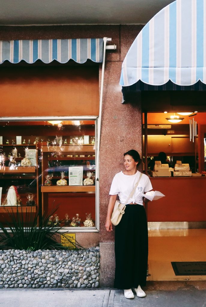 Kim standing outside a favorite bakery in Mexico City.